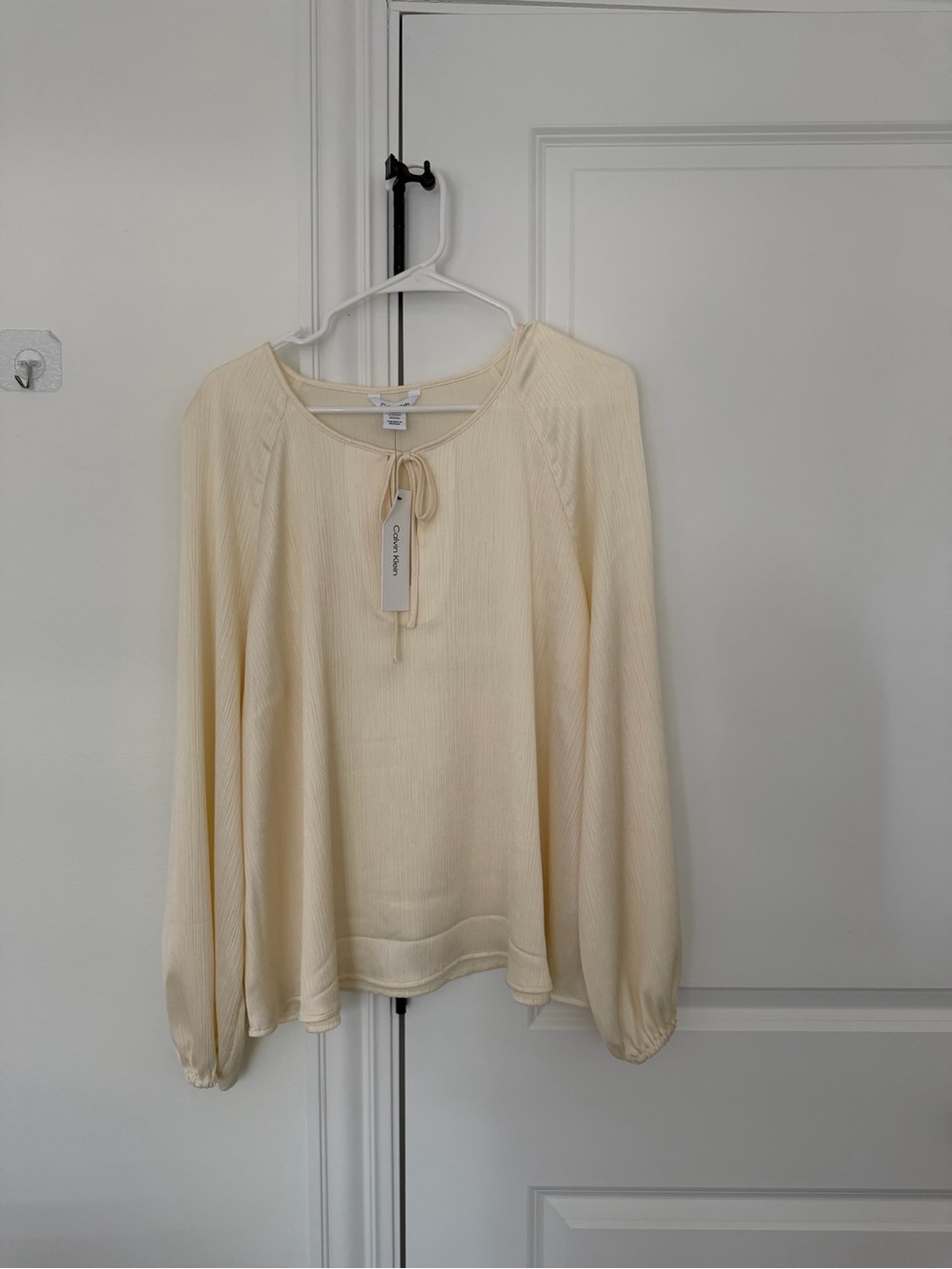 Calvin Klein Cream Tie-Neck Long Sleeve Top